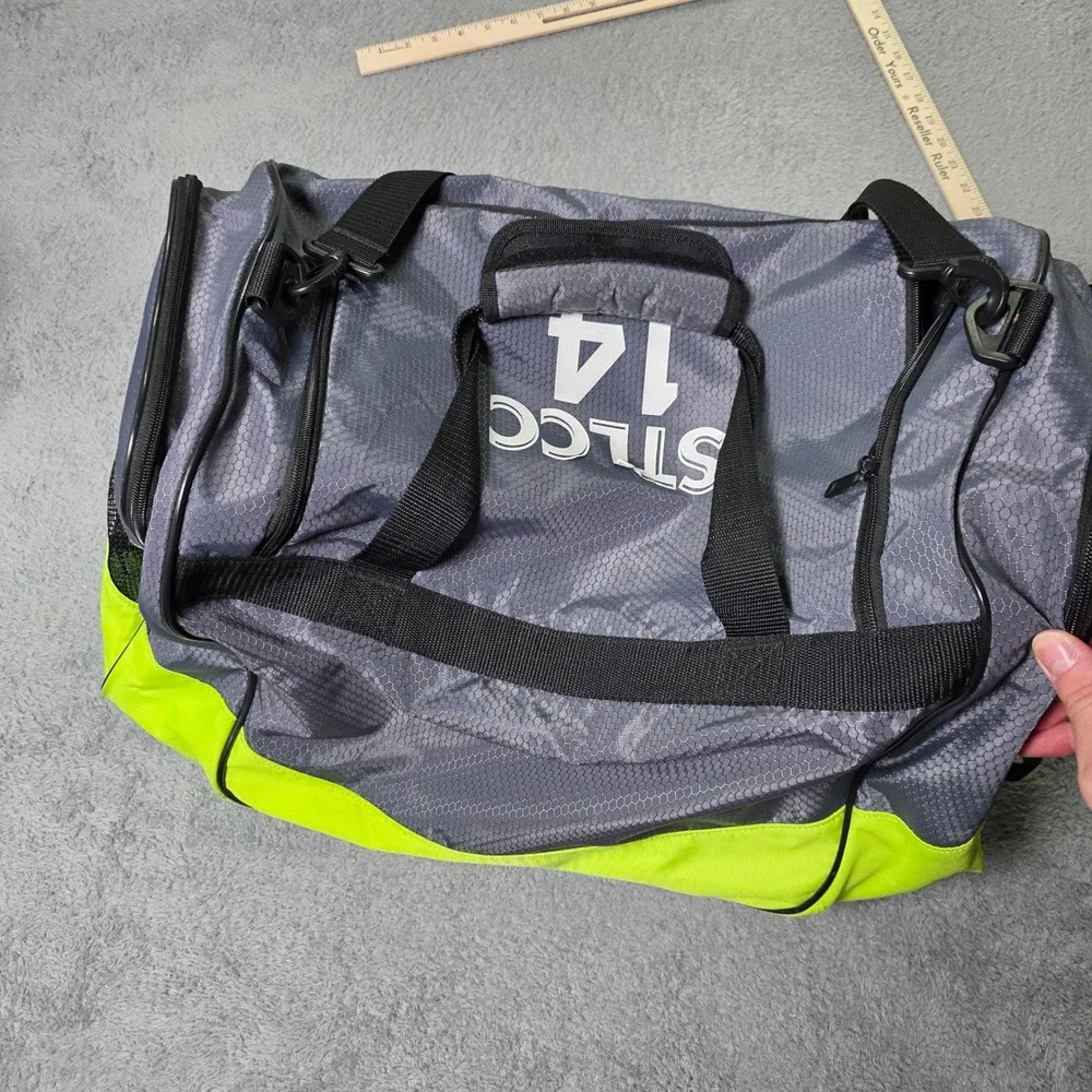 Adidas Unisex Medium Duffel Bag Grey Neon Yellow STLCC 14 Honeycomb Ripstop